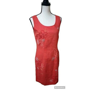 Dressbarn Linen Blend‎ Knee Length Sheath Embroidered Beaded Floral Dress Size 8